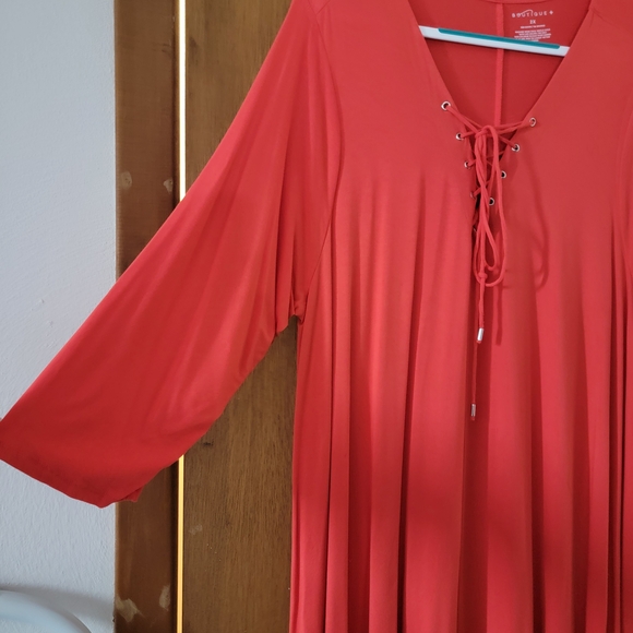 Boutique+ Red Lace-Up Tunic Dress - Picture 3 of 5